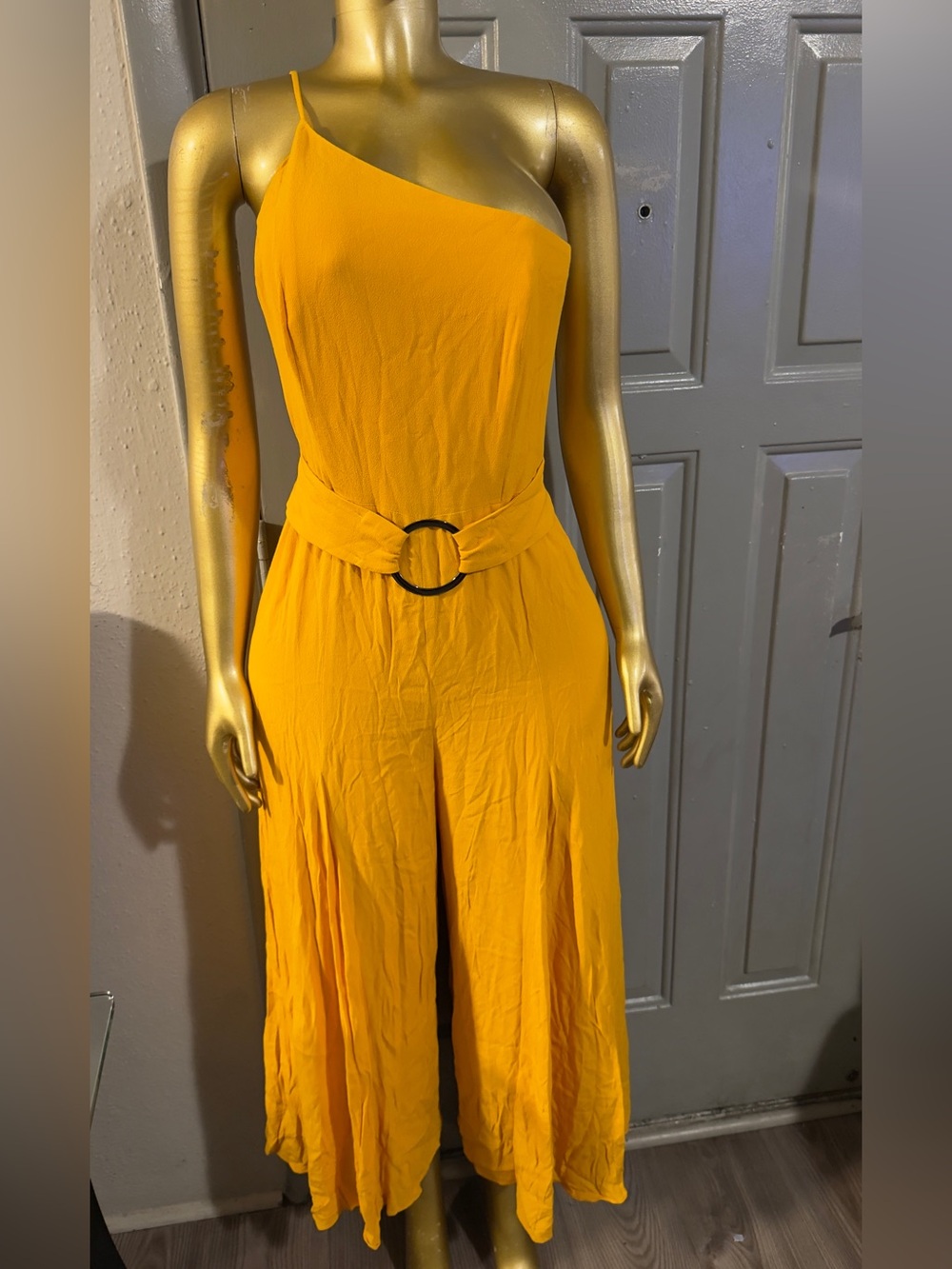 One-Shoulder Yellow Jumpsuit with Belt